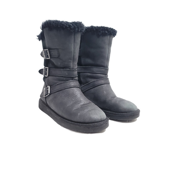 UGG Australia Becket II Dark Green Leather Sheepskin Boots Women's size 6 - Picture 3 of 8